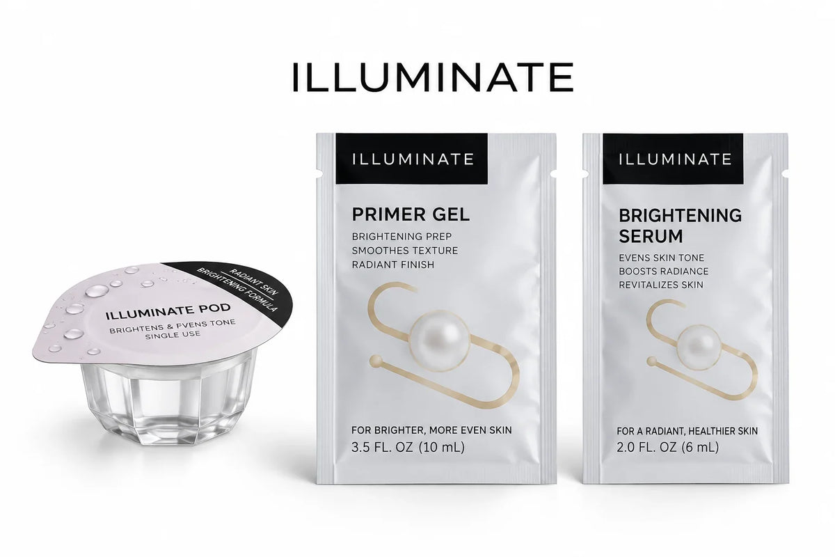 Illuminate pod, Primer Gel sachet and Brightening Serum sachet