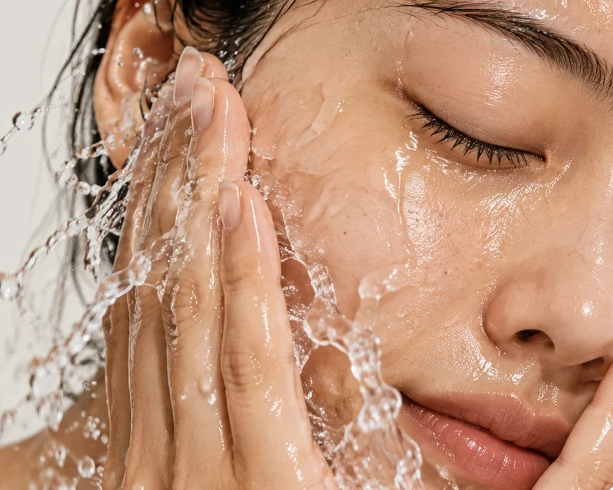 Rinsing a face with water