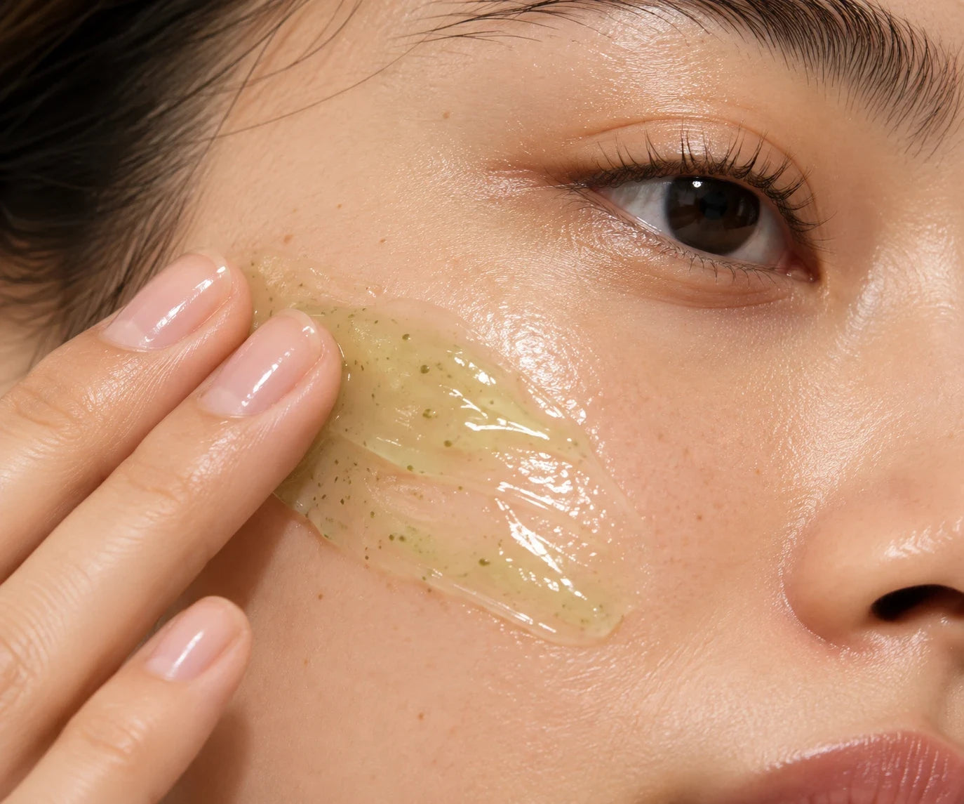 Primer Gel being spread on a cheek