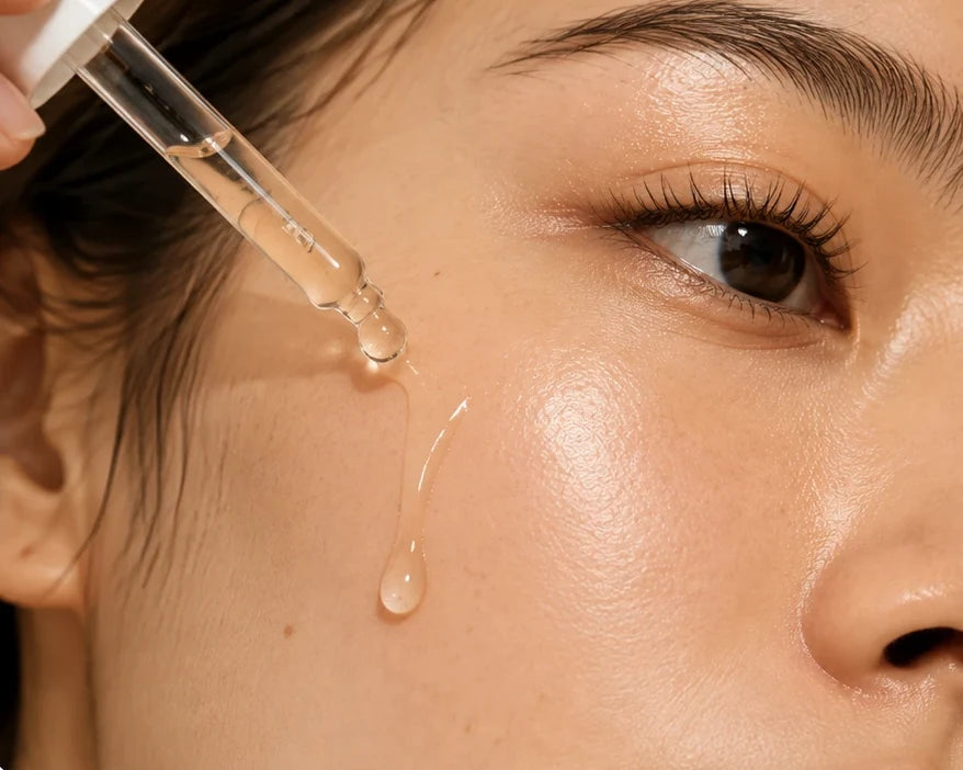 Serum from a dropper on a cheek